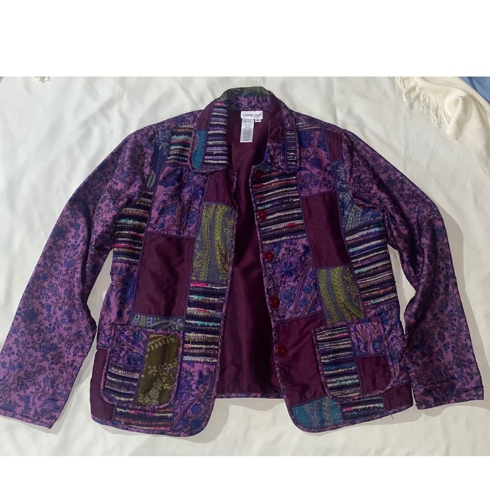 Coldwater Creek Patchwork Jacket Purple Multicolor Sz S